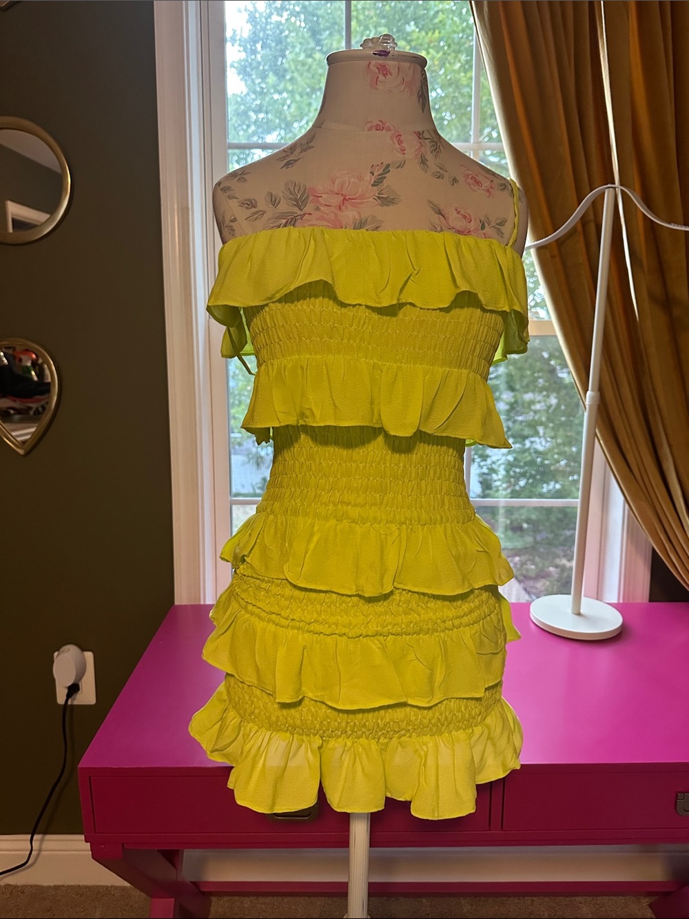Olivaceous Lime Green Ruffle Strapless Mini Dress